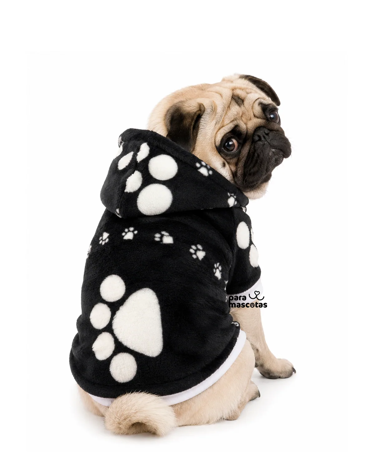 ParaMascotas Hoodie Huellas M Negro ropa Perro imagen de ficha en ParaMascotasEC