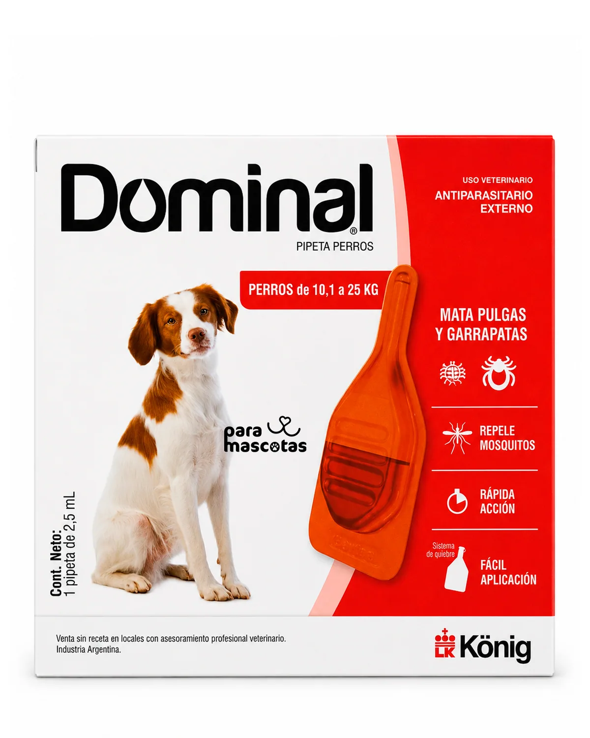 Dominal Pipeta Dominal Antiparasitario Externo para Perros de 10,1 a 25 kg Pipeta Salud Perro imagen de ficha en ParaMascotasEC