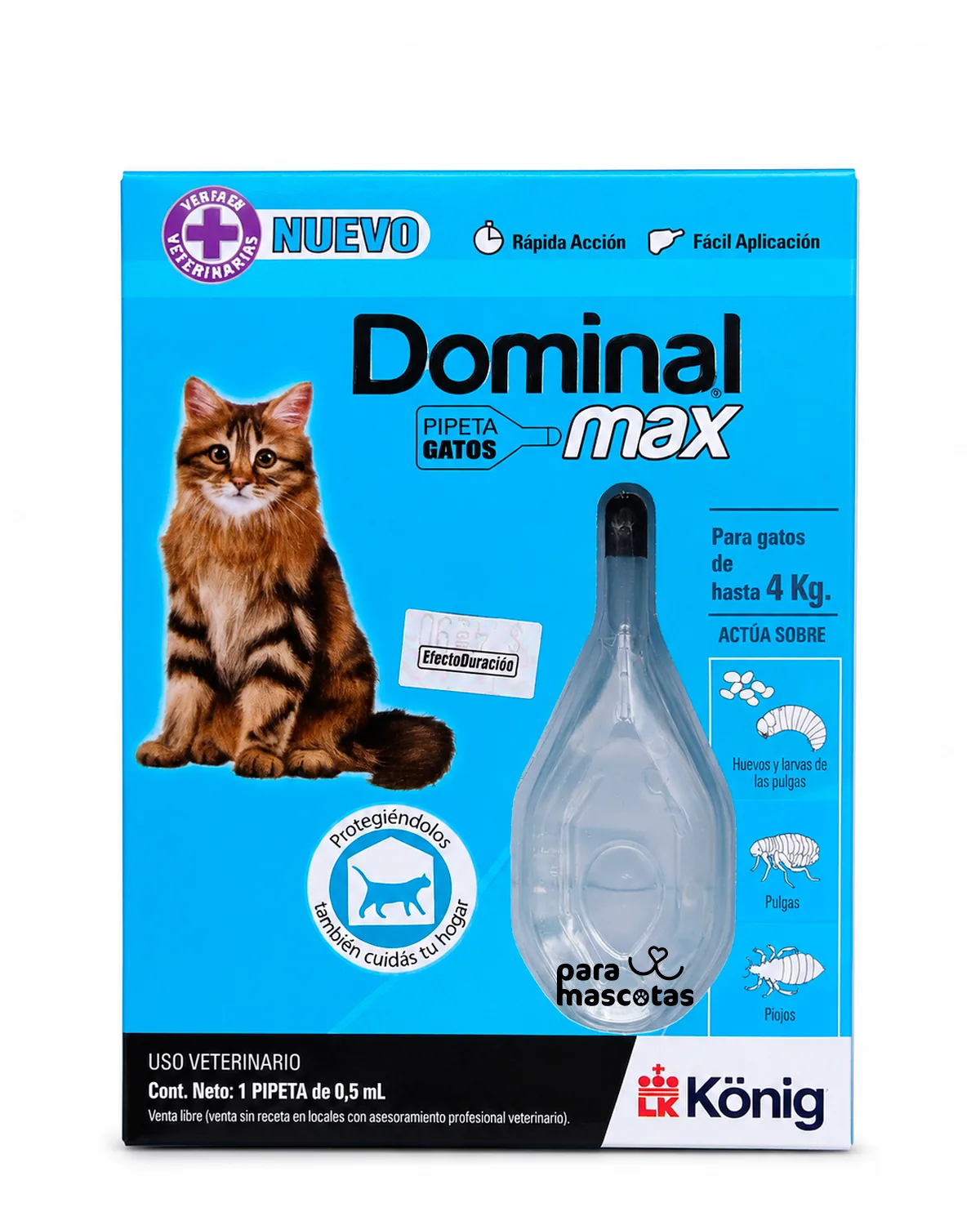 Dominal Pipeta Dominal Antiparasitario Externo para Gatos 0.5 ml Salud Gato imagen de ficha en ParaMascotasEC